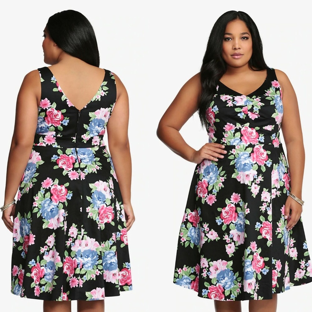 Torrid Floral Swing Dress Black Multi HW5777 - Picture 6 of 6